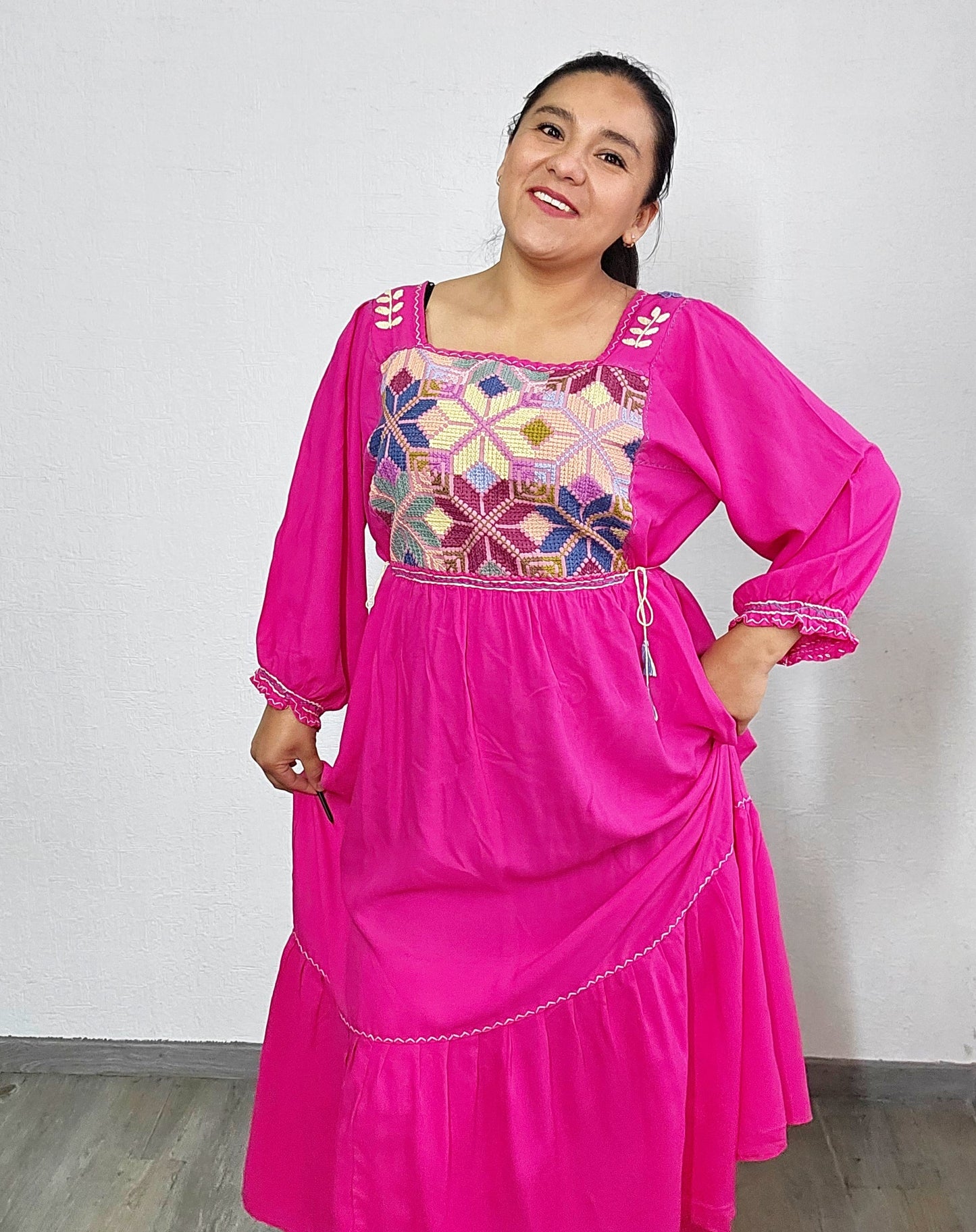 Vestido Julia Flores Manga XL /XXL Rosa Mx  2