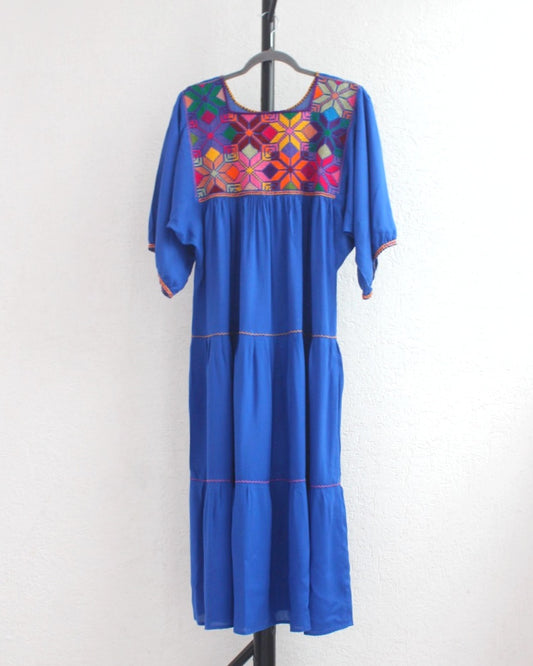 Vestido Maria Flores Azul Rey L / XL Manga 3/4