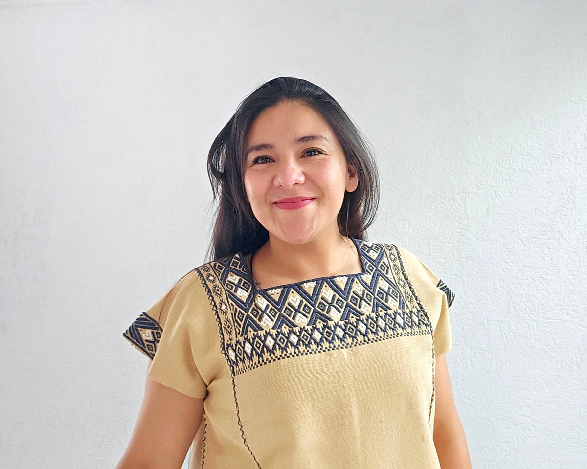 Huipil corto Laura Beige Gris Oxfort
