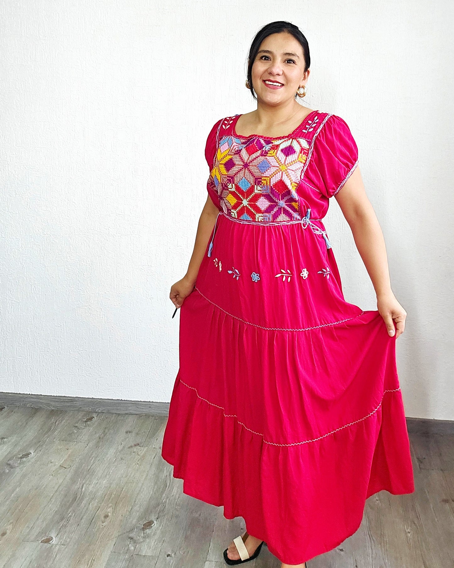 Vestido Maribel Flores Rojo Colores L / XL