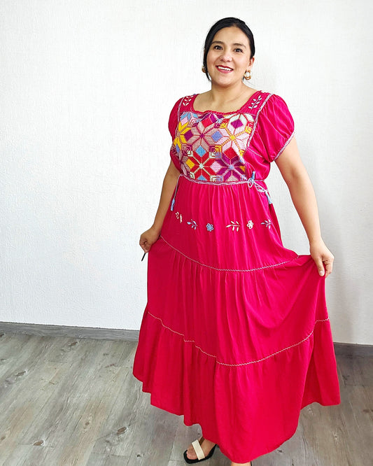 Vestido Maribel Flores Rojo Colores L / XL