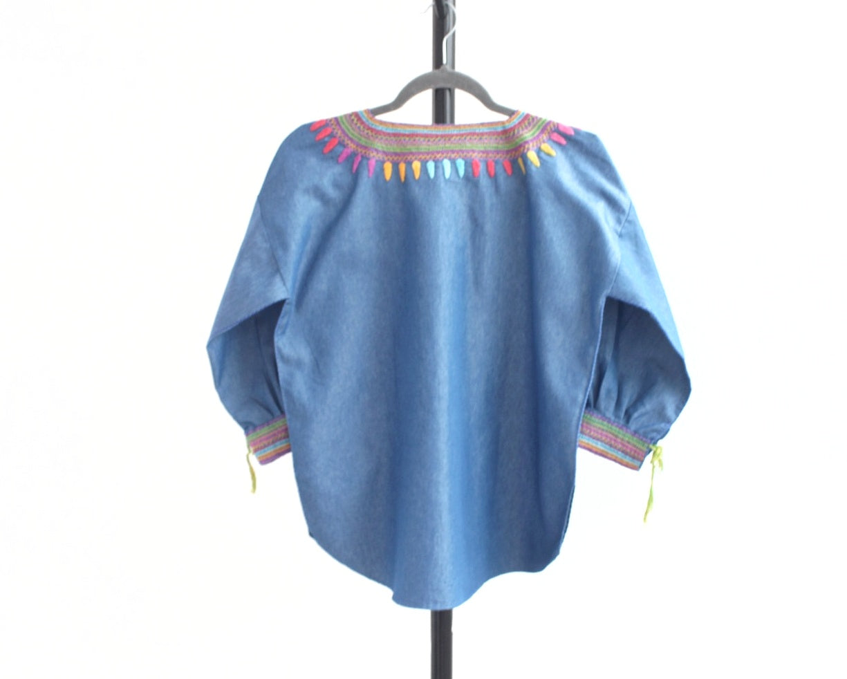 Blusa Imelda Mezclilla Flores Rosa Naranja Unitalla