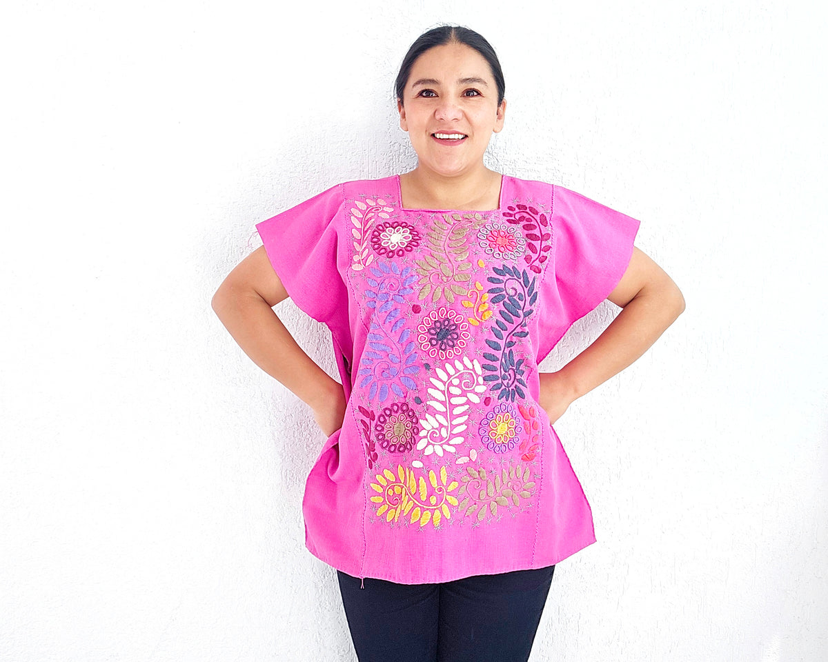 Huipil Flores Rosa XL - 2XL