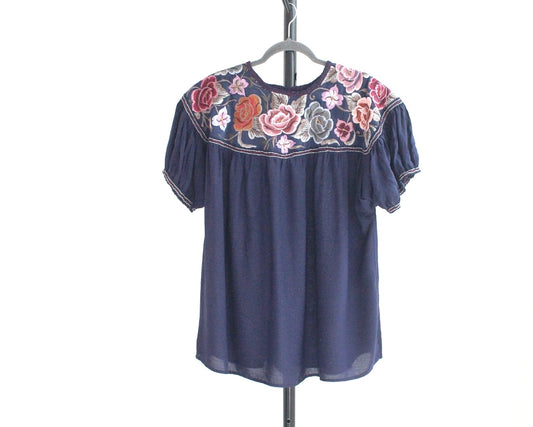 Blusa Abigail Flores Azul Marino XL -XXL