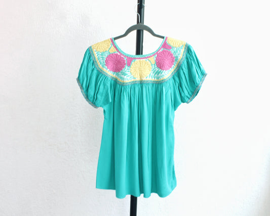 Blusa Aguacatenango Turquesa Rosa Amarillo
