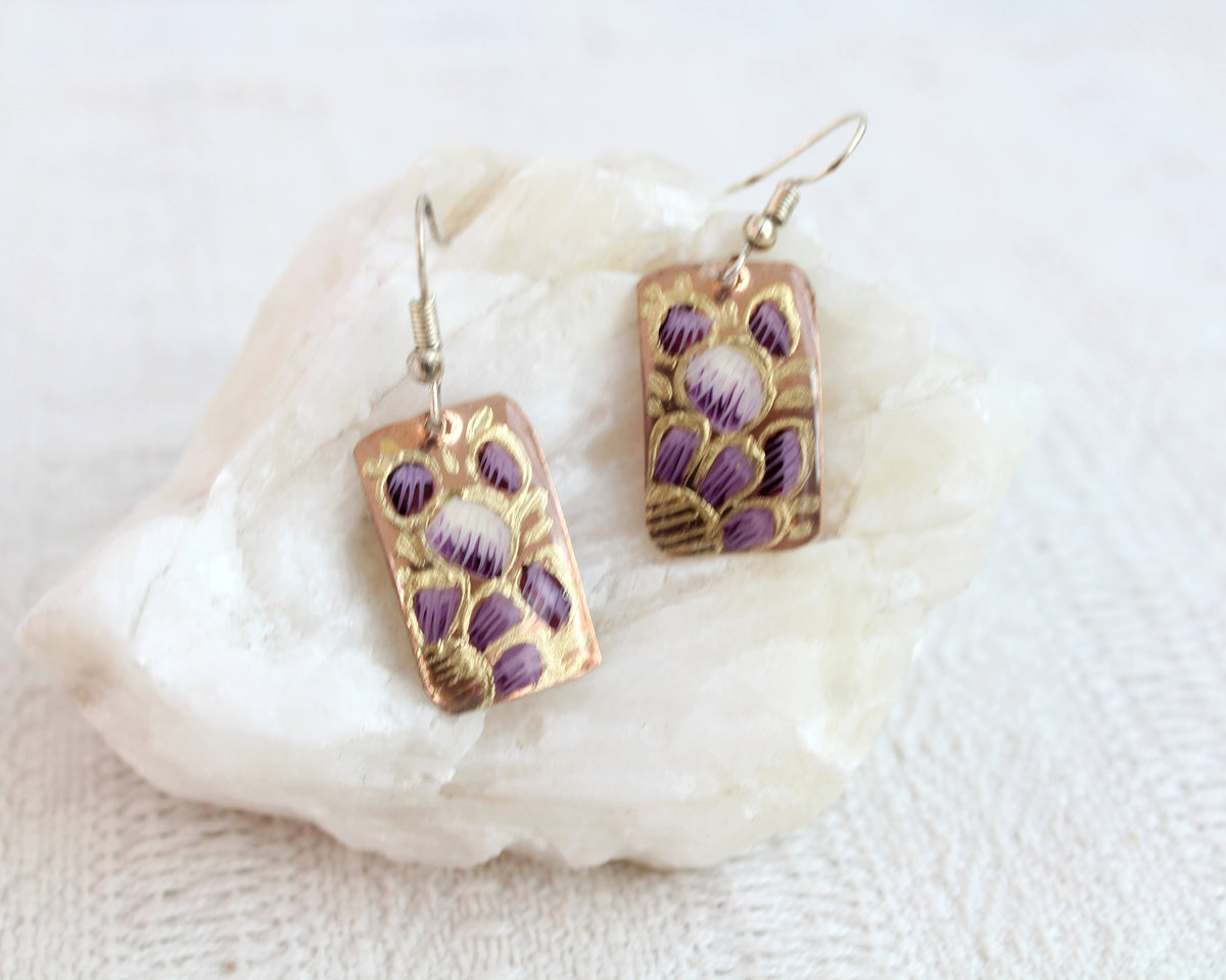 Aretes Cobre Flores Lila