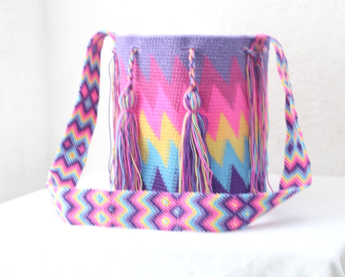 Bolso Morral ZigZag Lila Rosa Azul