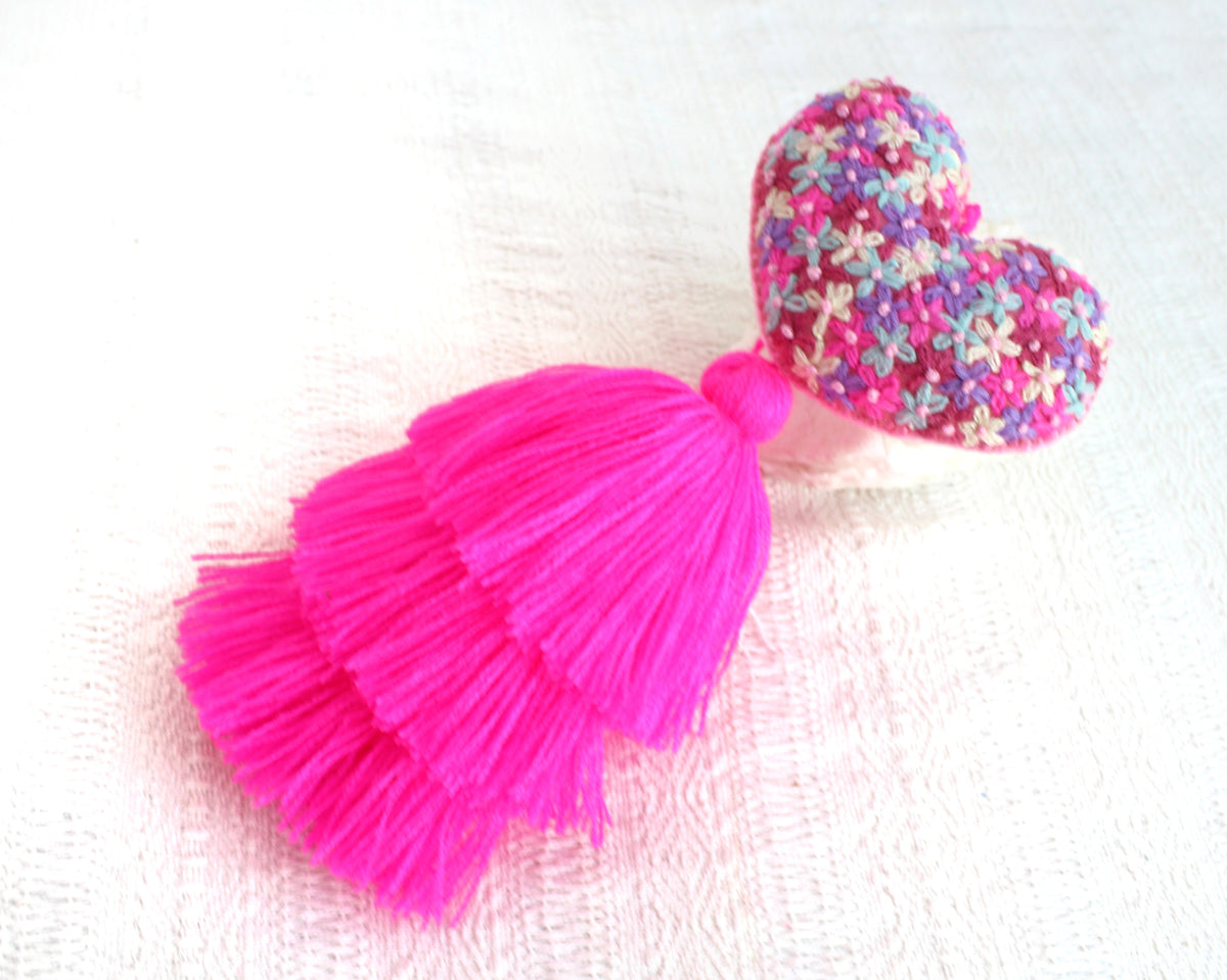 Corazón Florecitas Rosa Azul Crema