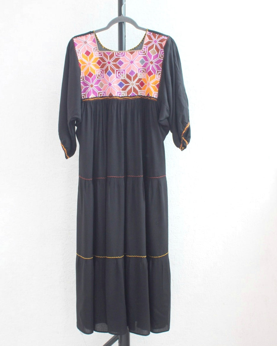 Vestido Maria Flores Negro Rosa  L / XL