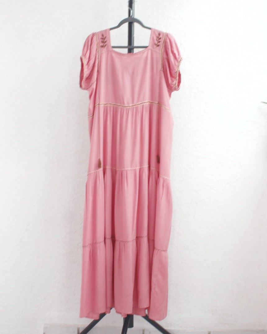Vestido Maribel Flores Rosa Cafe  L / XL
