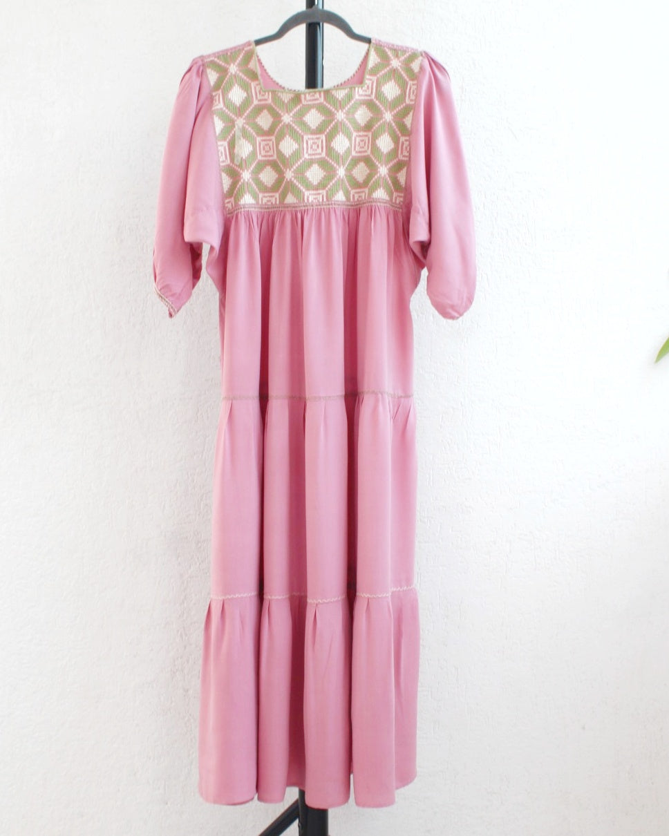 Vestido Maria Flores Rosa Verde L / XL