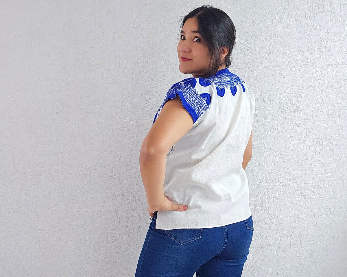 Blusa Milpa Flores Azul Rey Unitalla