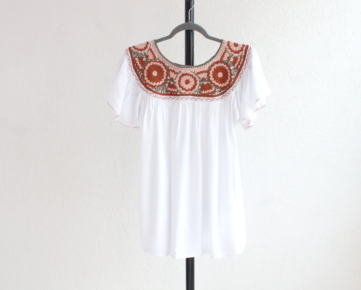 Blusa Aguacatenango Blanco Rosa Verde Olivo