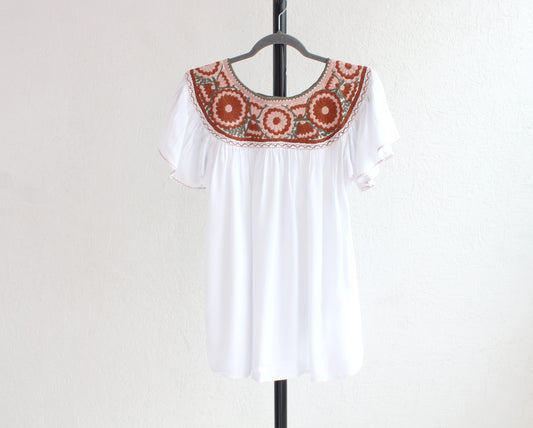 Blusa Aguacatenango Blanco Rosa Verde Olivo