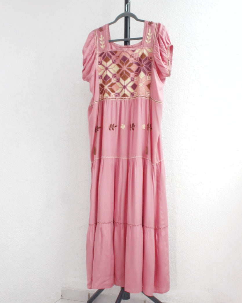 Vestido Maribel Flores Rosa Cafe  L / XL