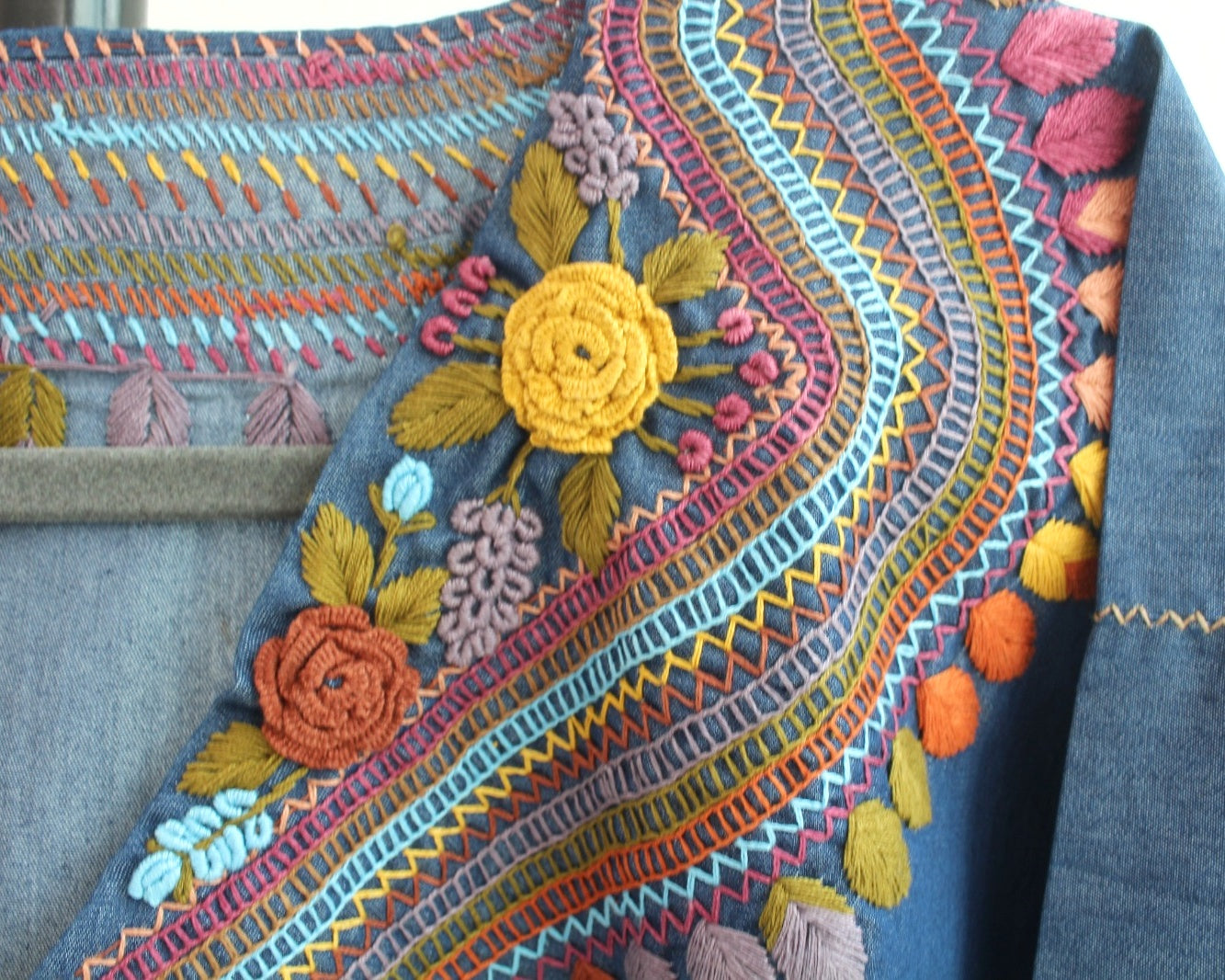 Blusa Imelda Mezclilla Flores Amarillo Naranja Unitalla