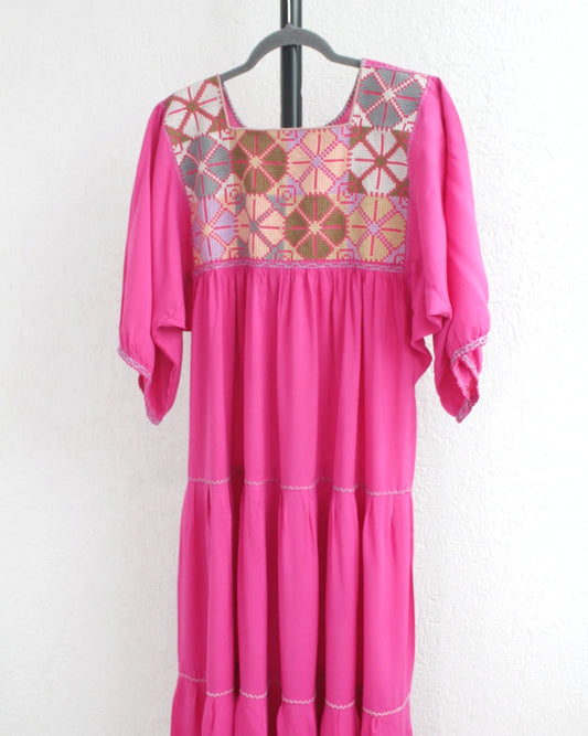 Vestido Maria Flores Rosa Mx L / XL Manga 3/4