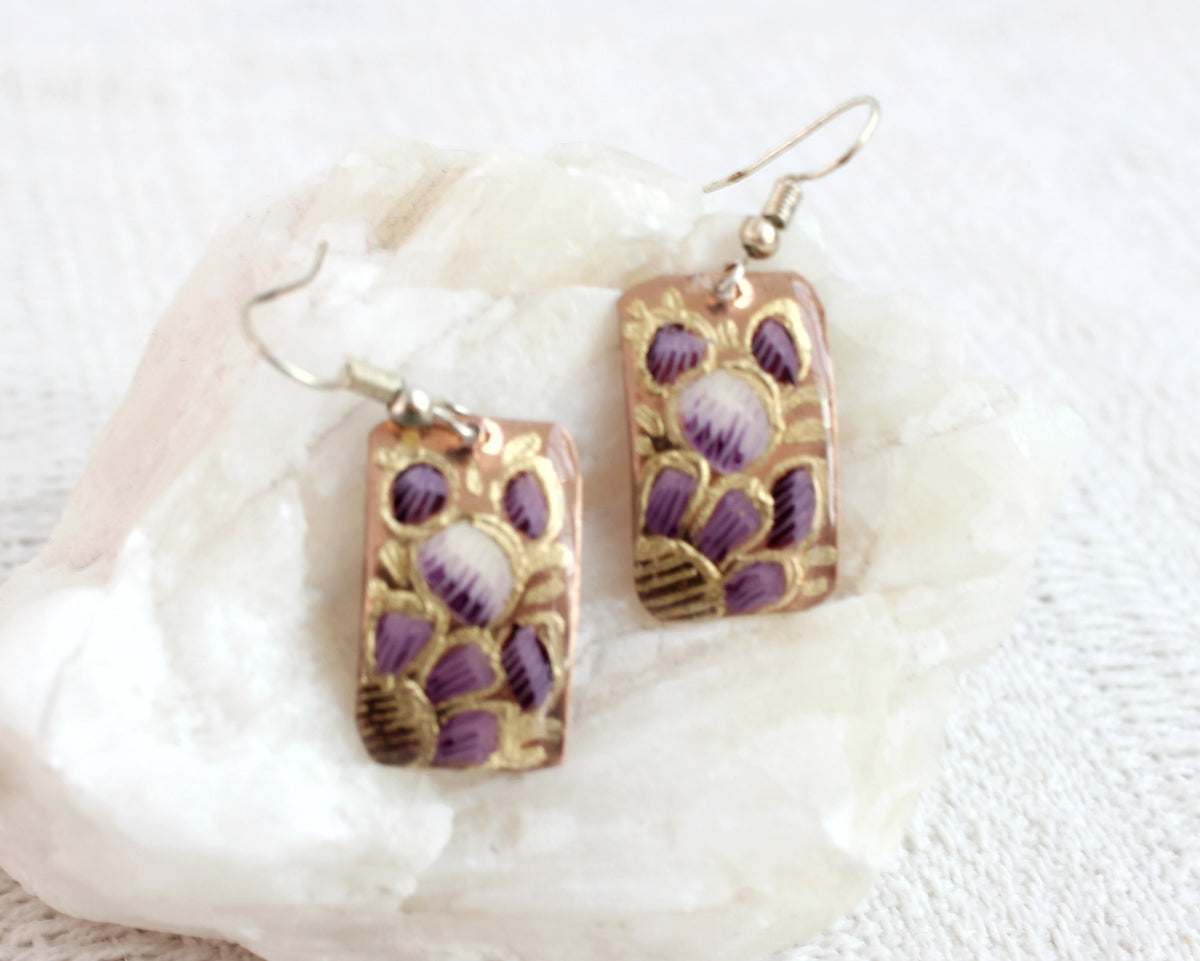 Aretes Cobre Flores Lila