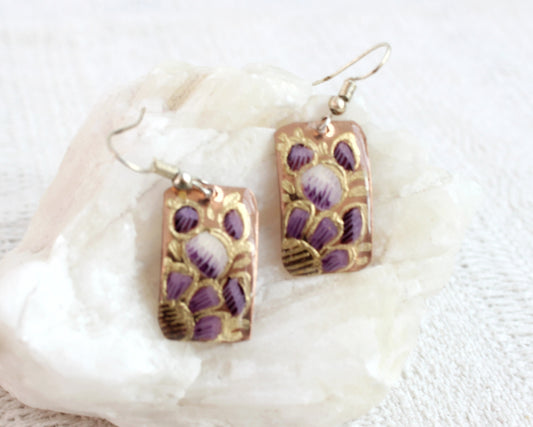 Aretes Cobre Flores Lila