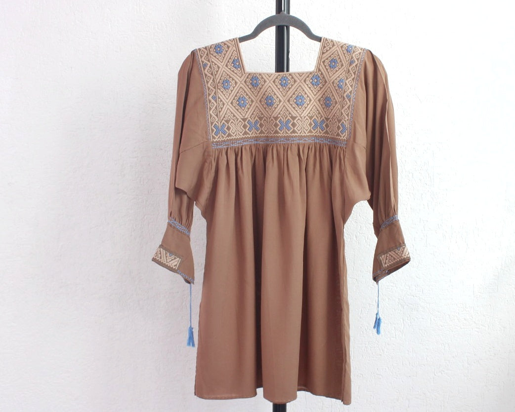 Blusa Elena Café Claro Azul Unitalla