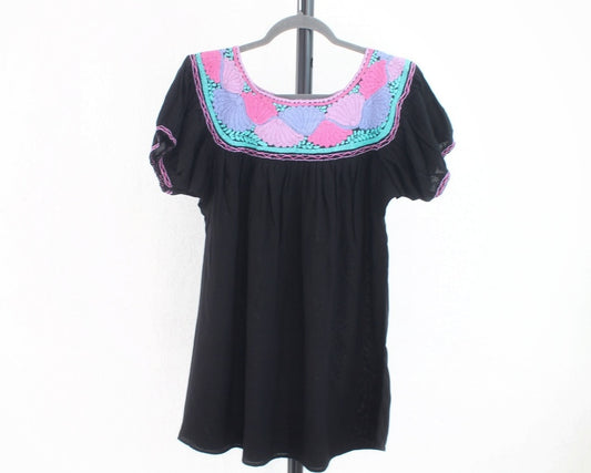 Blusa Aguacatenango Negro Rosa Lila Turquesa