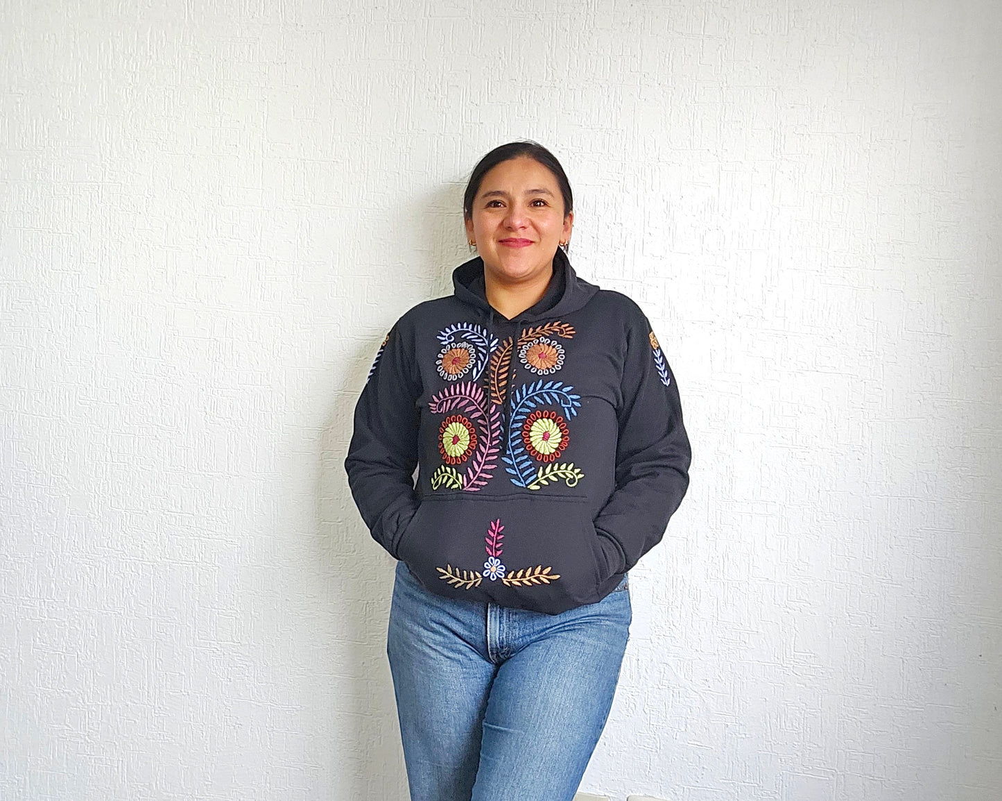 Sudadera S Rococo Negro Florecitas