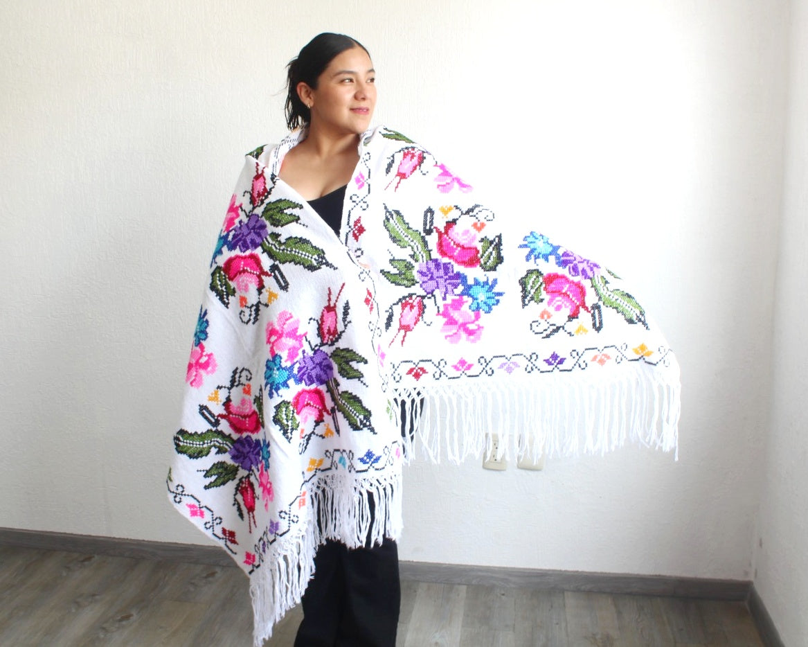 Rebozo Flores Blanco Grande