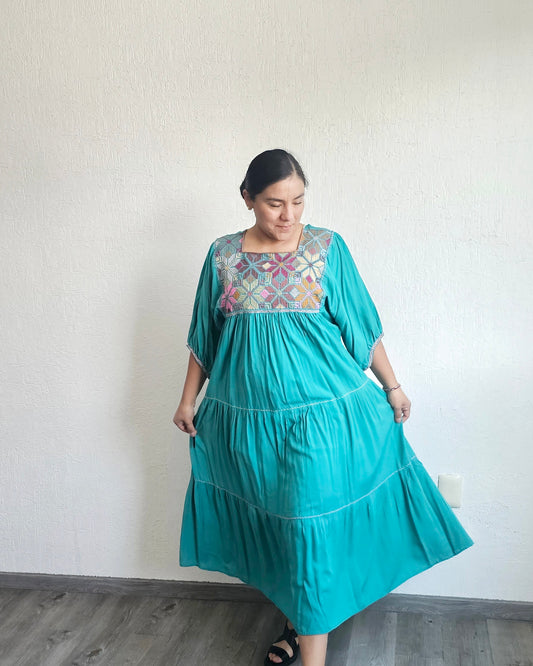 Vestido Maria Flores Turquesa  L / XL