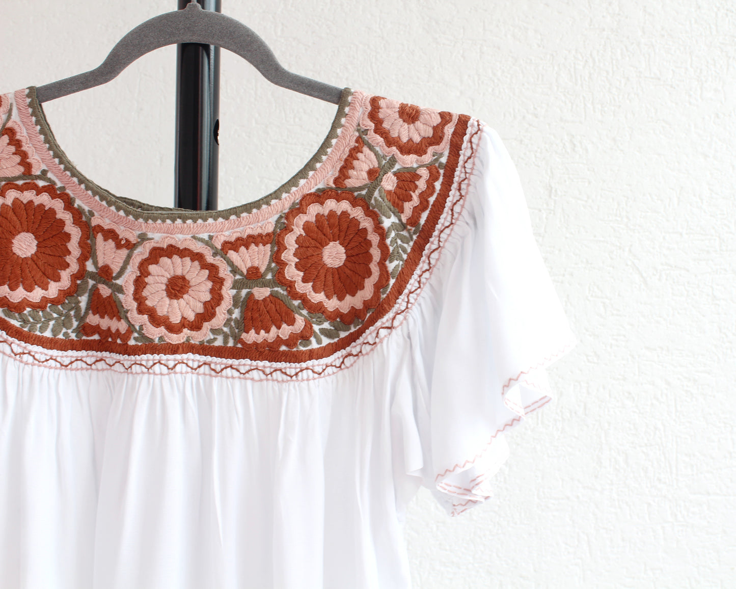 Blusa Aguacatenango Blanco Rosa Verde Olivo