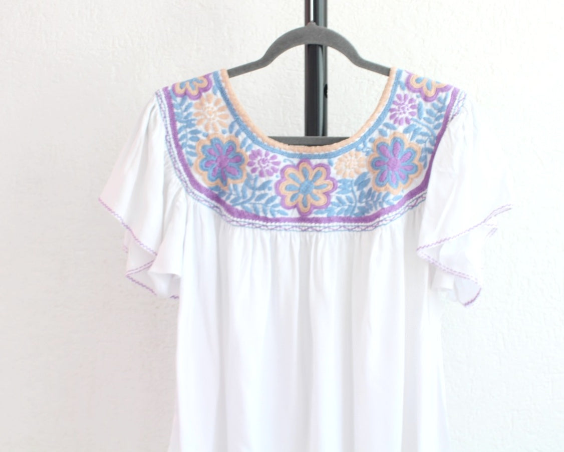 Blusa Aguacatenango Blanco Lila Azul