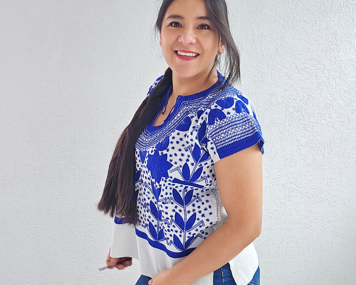 Blusa Milpa Flores Azul Rey Unitalla