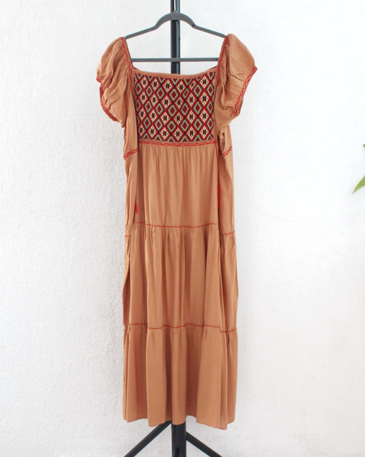 Vestido Gloria Cafe Claro Rojo Ch  M L