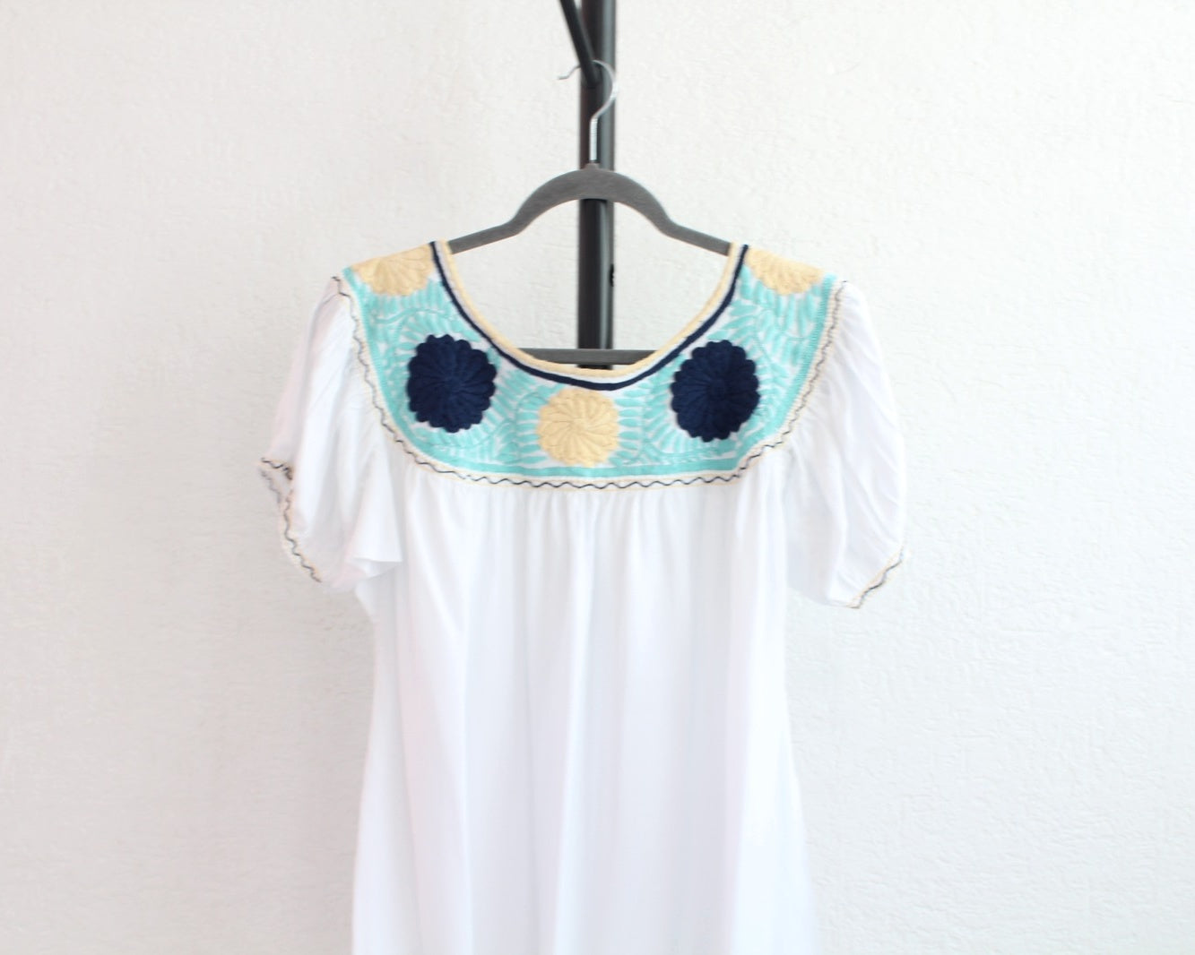 Blusa Aguacatenango Blanco Azul Menta