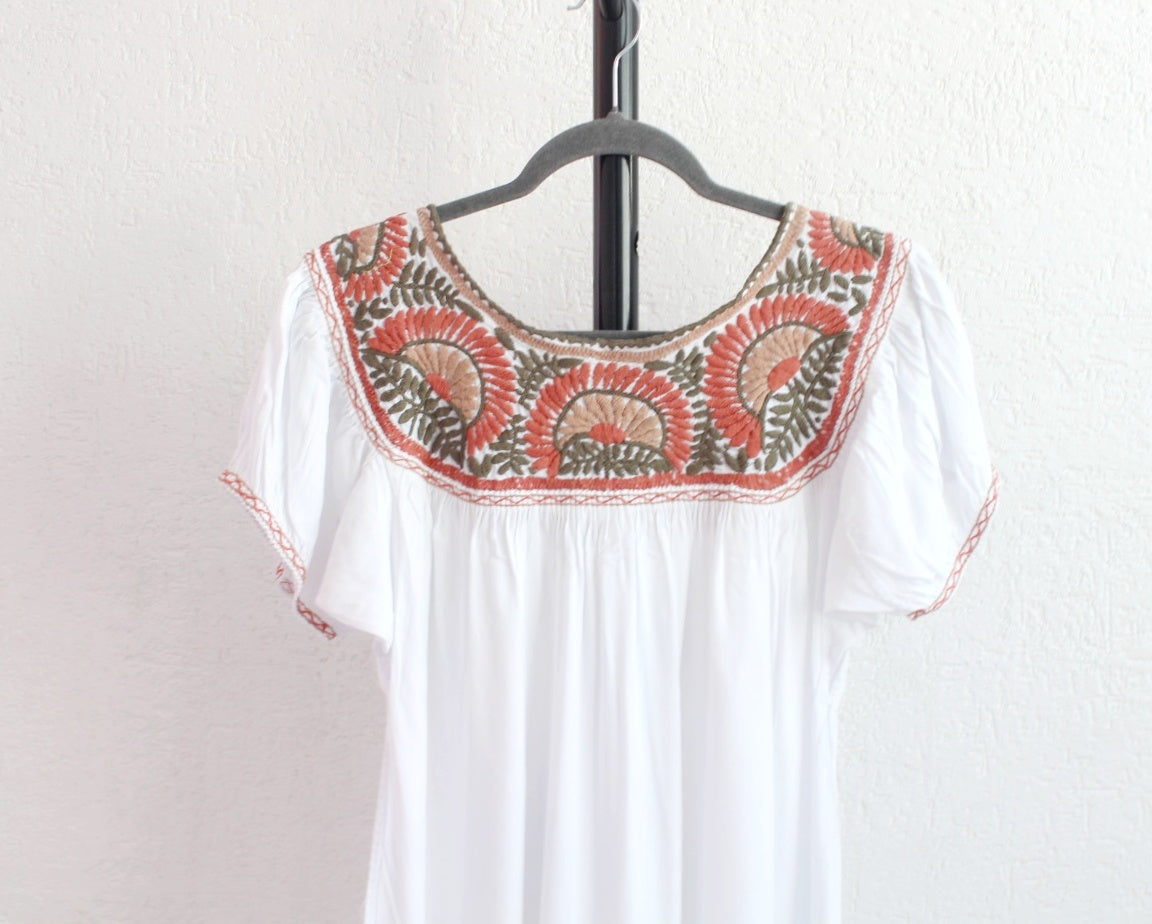 Blusa Aguacatenango Blanco Naranja Verde Olivo