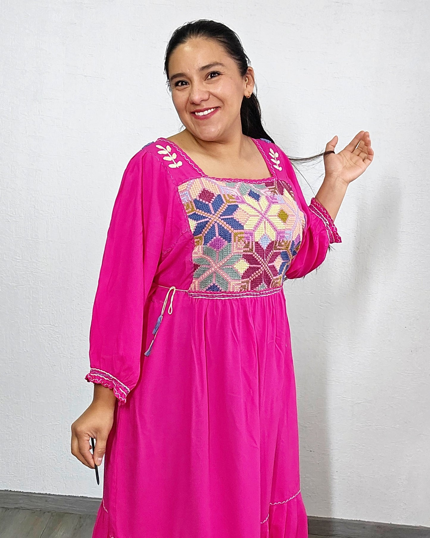 Vestido Julia Flores Manga XL /XXL Rosa Mx  2