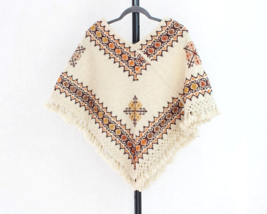 Mañanita Flores Natural Café Bordado Mazahua