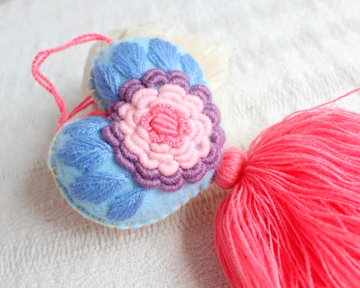 Corazón Flor Rococo Azul Rosa Coral