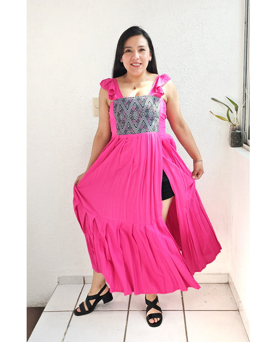 Vestido Anita Largo Rosa Gris
