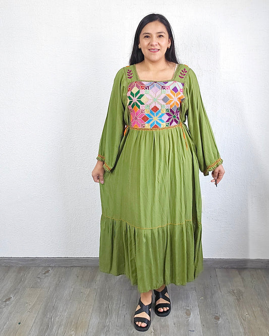 Vestido Julia Flores Manga  XL / XXL Verde