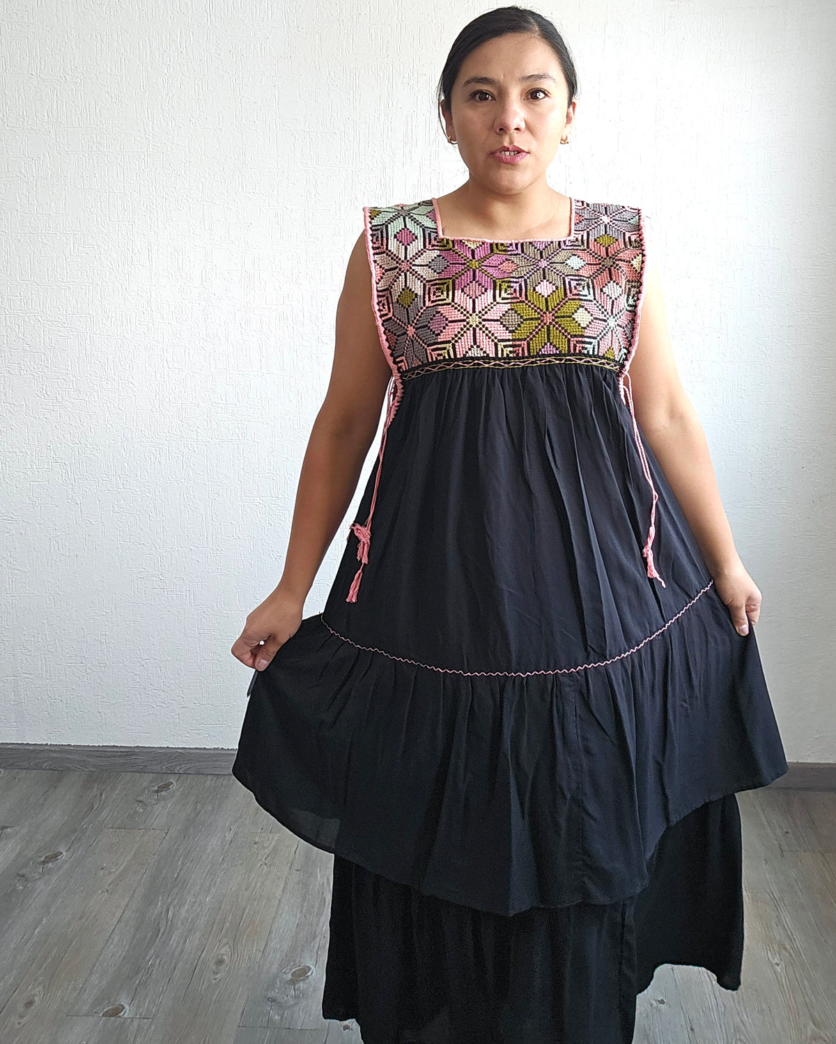 Vestido Teresa Negro Rosa Verde Unitalla