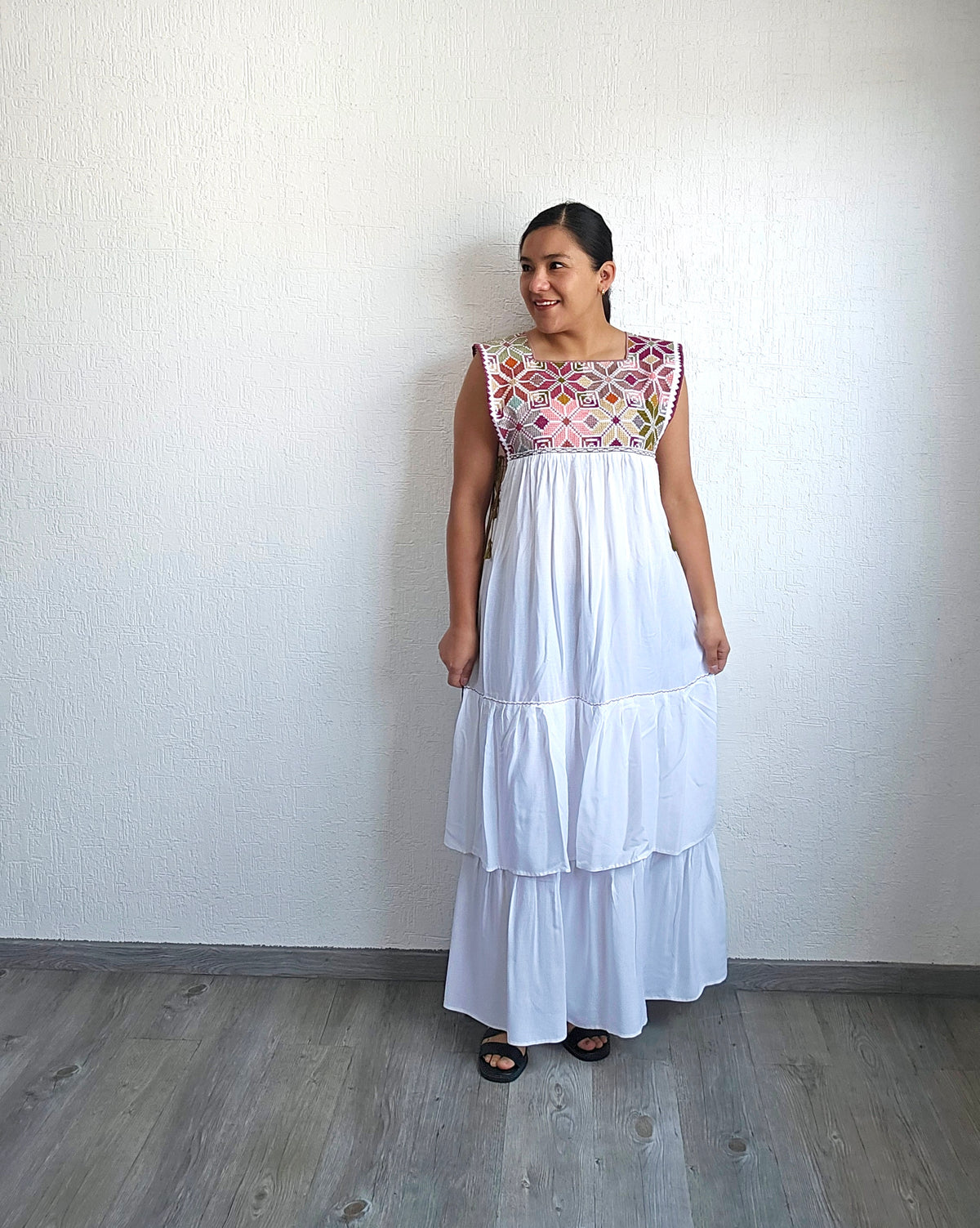 Vestido Teresa Blanco Rosa Unitalla