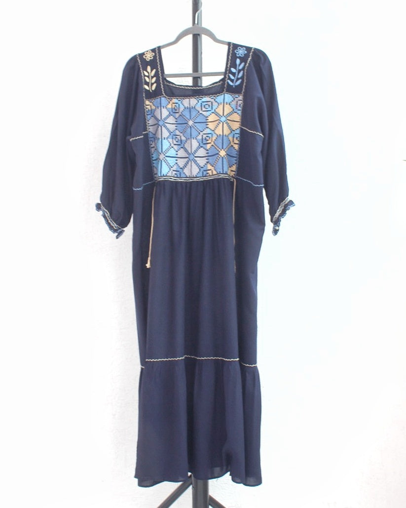 Vestido Julia Flores Manga XL / XXL Azul Marino