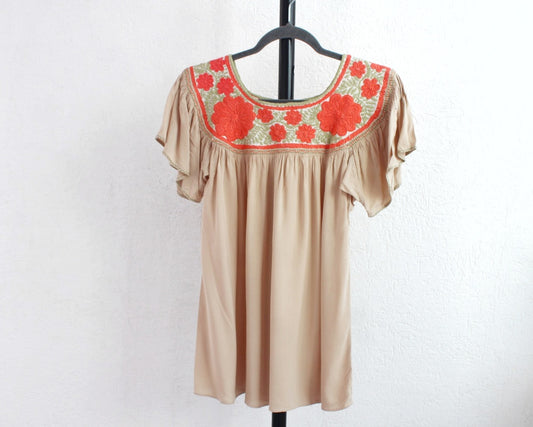 Blusa Aguacatenango Beige Naranja Verde