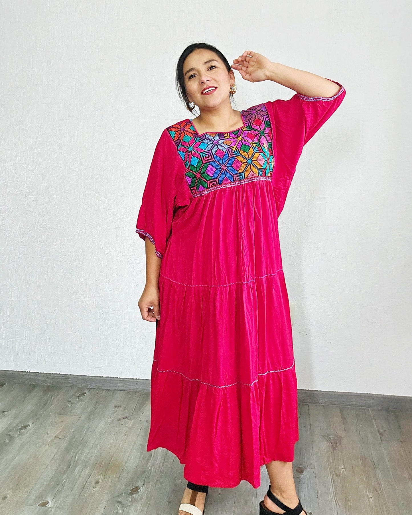 Vestido Maria Flores Rojo L / XL Manga 3/4
