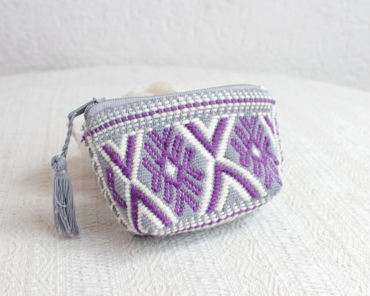 Mini Monedero Estrellitas Morado Gris