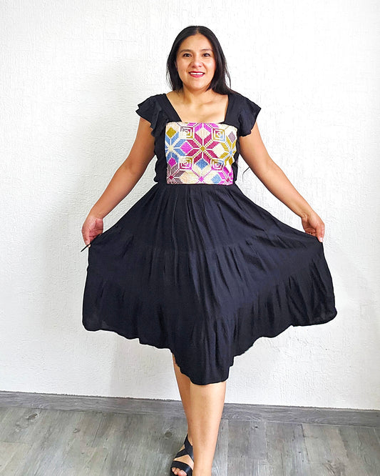 Vestido Anita Corto Negro Rosa