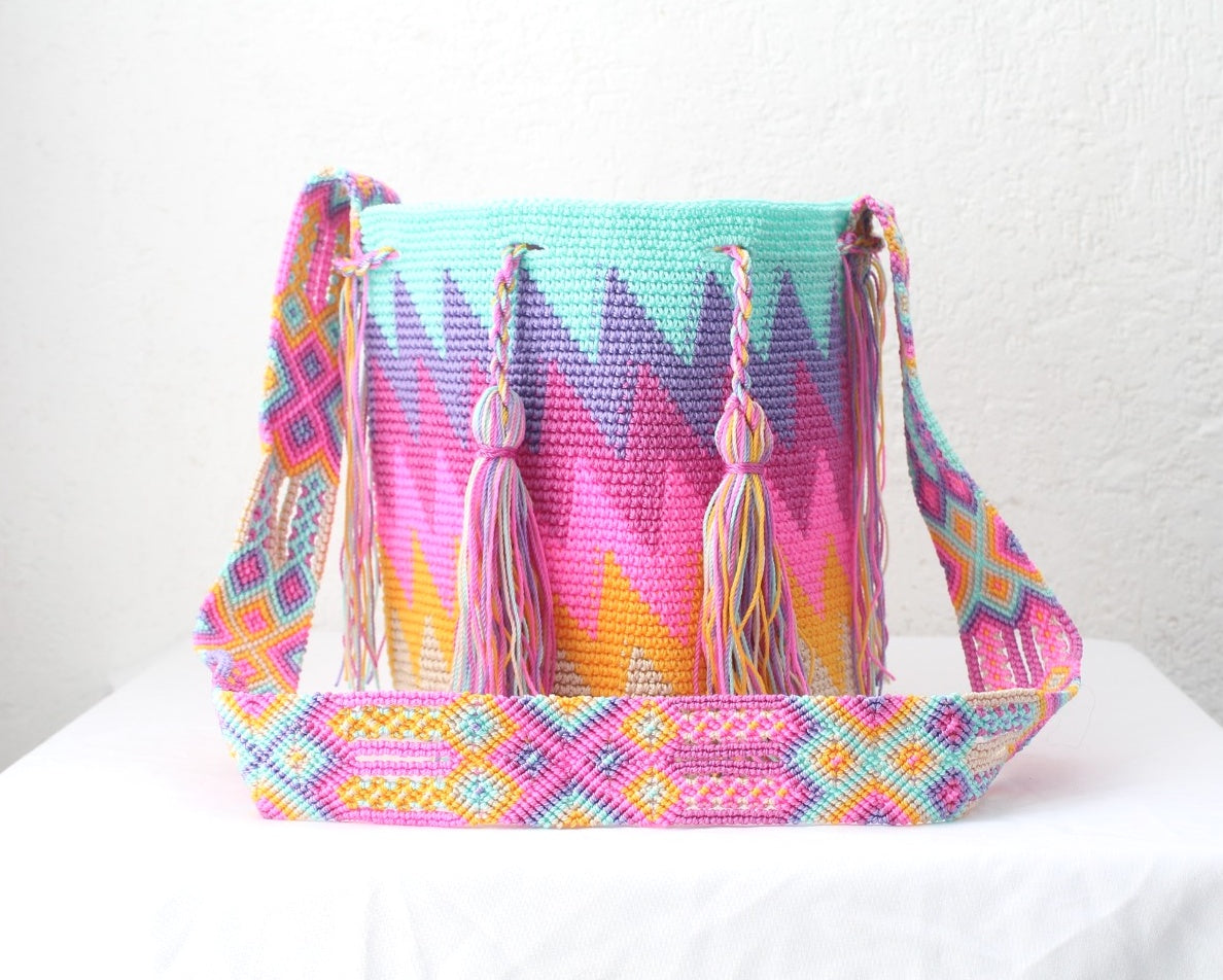Bolso Morral ZigZag Aqua Rosa Lila