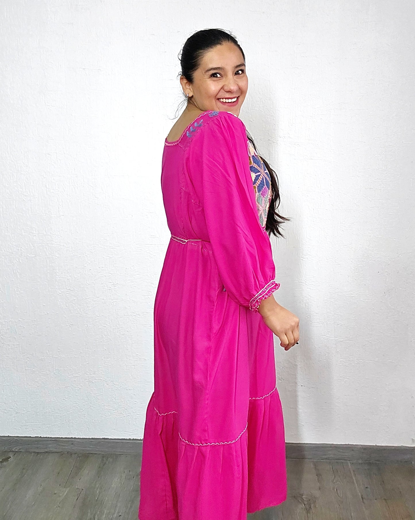 Vestido Julia Flores Manga XL /XXL Rosa Mx  2