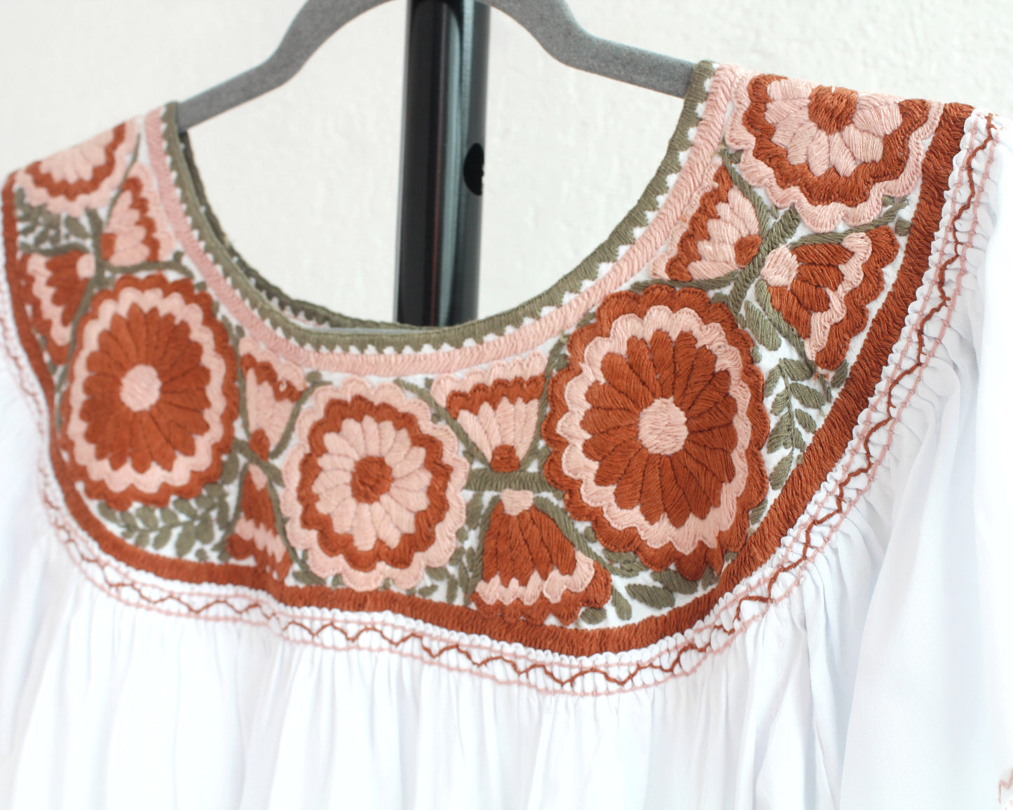 Blusa Aguacatenango Blanco Rosa Verde Olivo