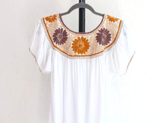 Blusa Aguacatenango Blanco Café Amarillo Mostaza